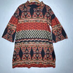 Uncle Frank Womens Bell Sleeve Dress Sz XL Mock Neck Shift Style Fall pattern